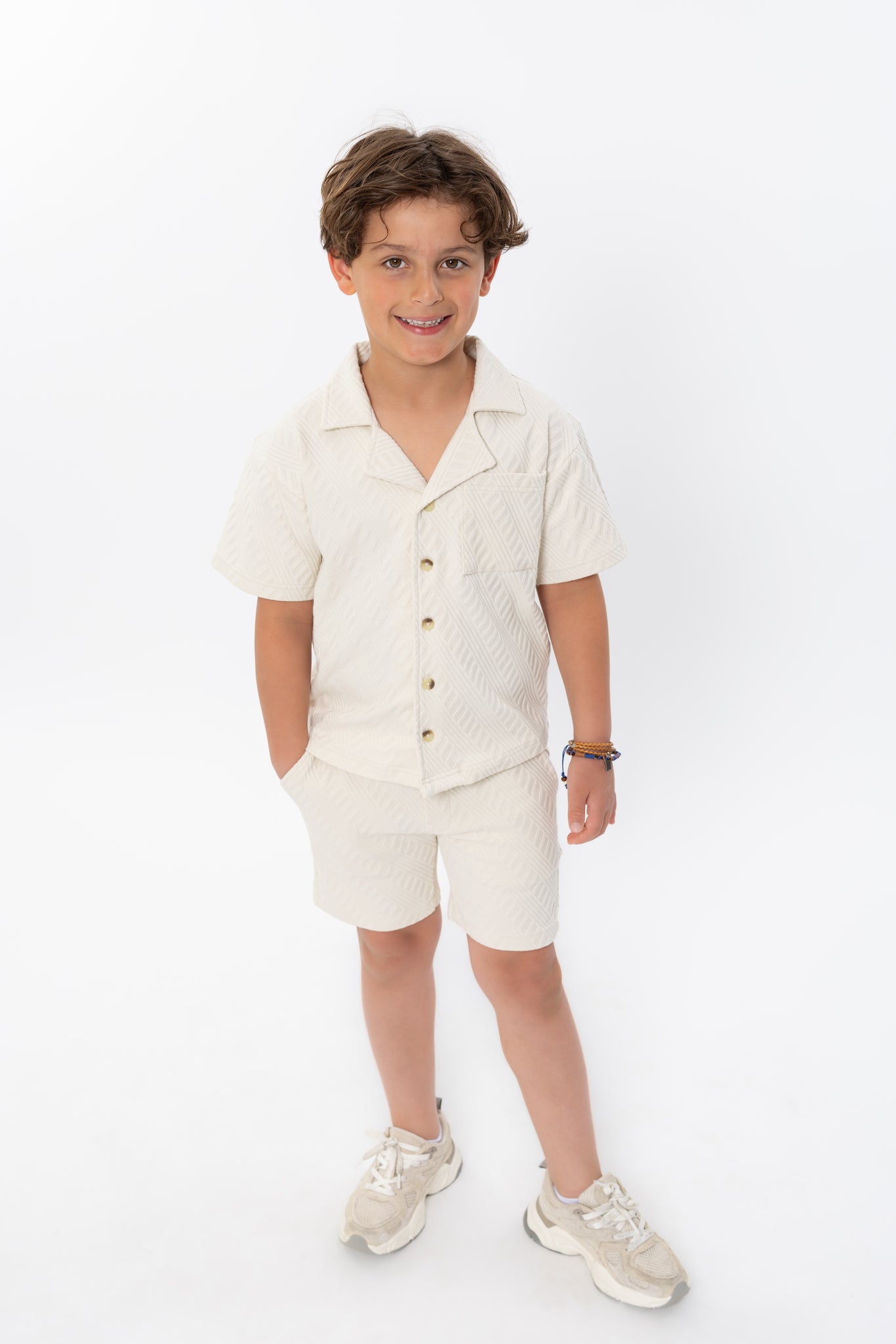 Conjunto de Camisa y Short Algodón Beige para Niño