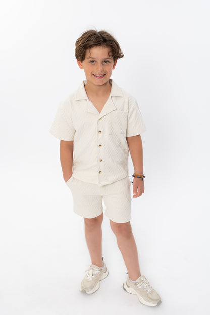 Conjunto de Camisa y Short Algodón Beige para Niño