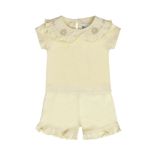 Conjunto Blusa y Short de Algodón Beige con Olán para Niña