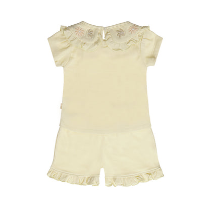 Conjunto Blusa y Short de Algodón Beige con Olán para Niña