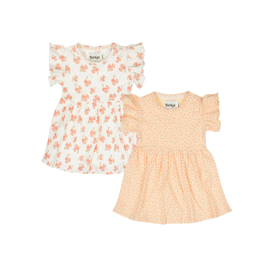 Pack 2 Vestidos de Algodón con Flores Durazno para Bebé Niña