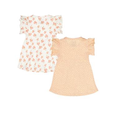 Pack 2 Vestidos de Algodón con Flores Durazno para Bebé Niña