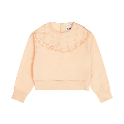 Sudadera de Algodón Durazno con Bordado y Olán para Niña