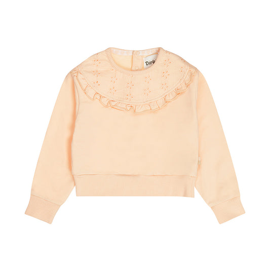 Sudadera de Algodón Durazno con Bordado y Olán para Niña