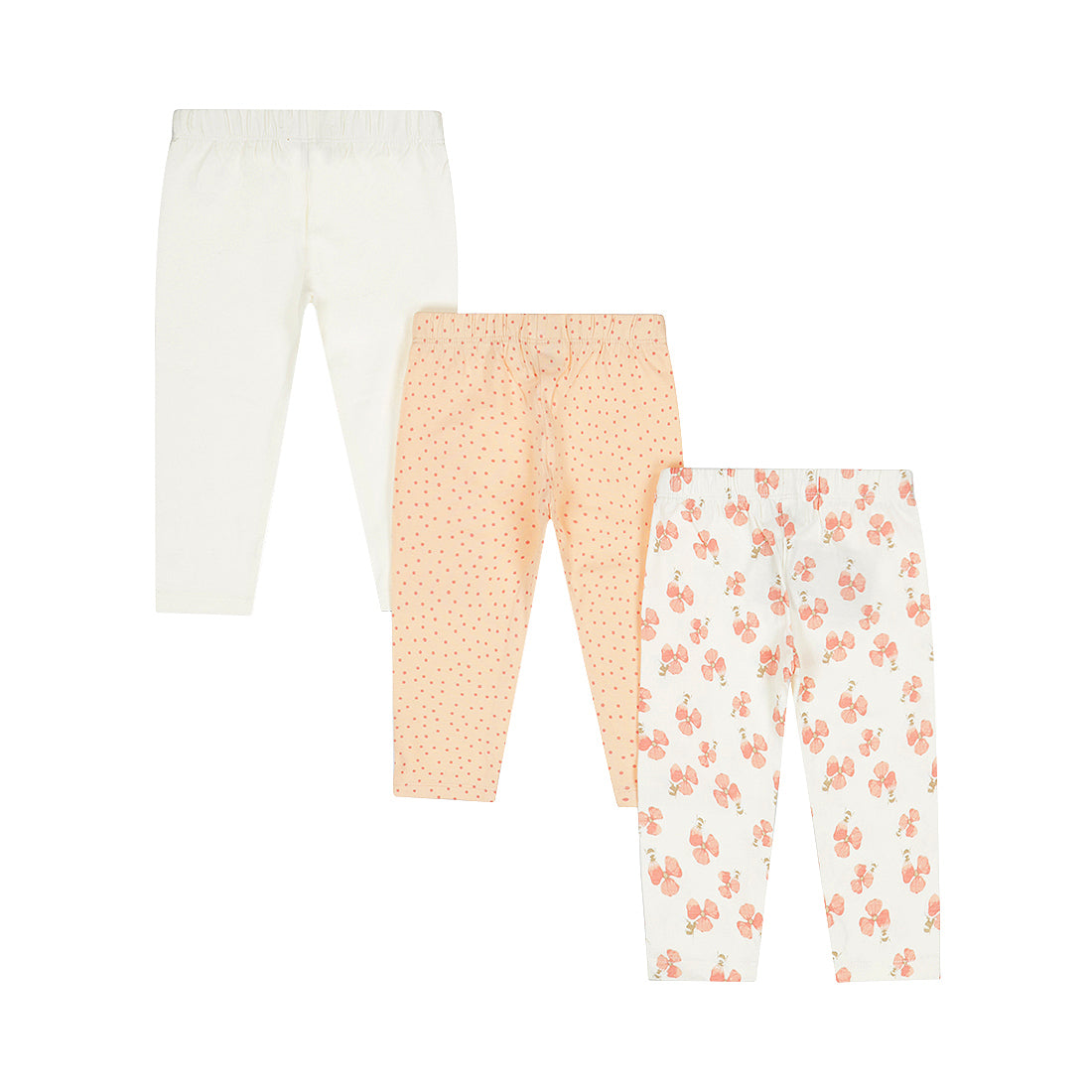 Pack 3 Leggings de Algodón Durazno con Flores para Bebé