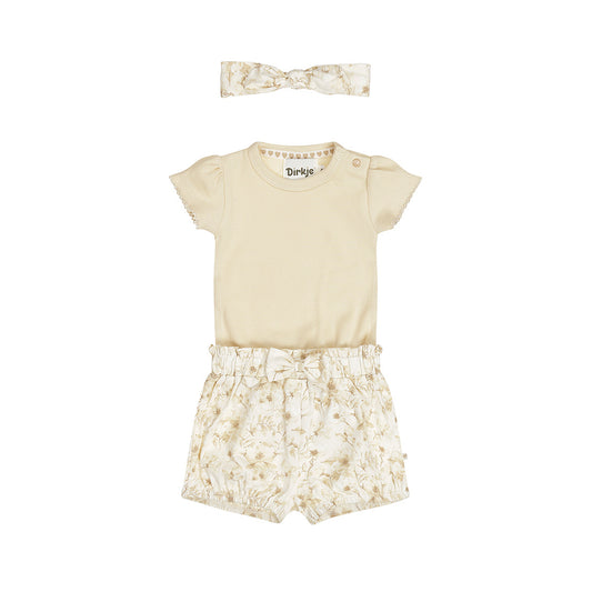 Conjunto 3 Piezas Pañalero, Short y Diadema de Algodón para Bebé