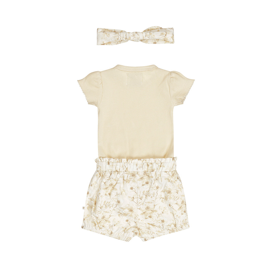 Conjunto 3 Piezas Pañalero, Short y Diadema de Algodón para Bebé