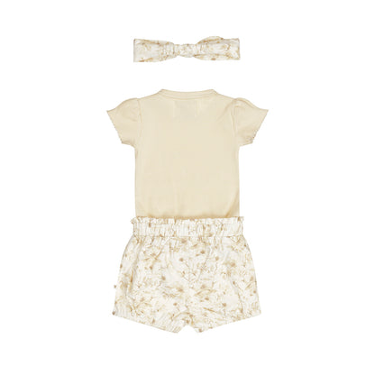 Conjunto 3 Piezas Pañalero, Short y Diadema de Algodón para Bebé
