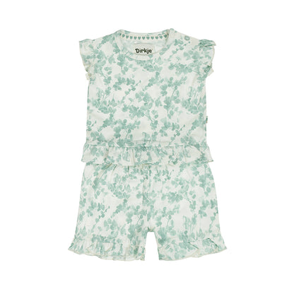 Conjunto Blusa y Short de Algodón con Estampado de Plantas para Niña