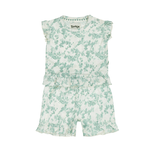 Conjunto Blusa y Short de Algodón con Estampado de Plantas para Niña