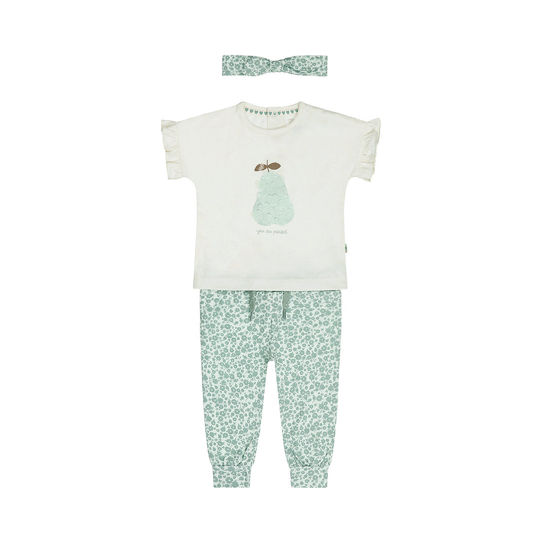 Conjunto 3 Piezas Playera, Legging y Diadema Verde Aqua para Niña