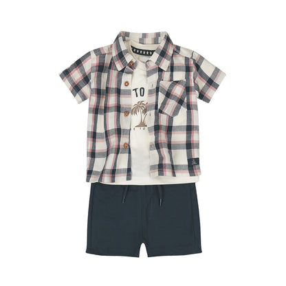 Conjunto 3 Piezas Camisa, Playera y Short de Algodón Time to Travel para Niño