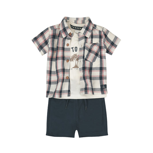 Conjunto 3 Piezas Camisa, Playera y Short de Algodón Time to Travel para Niño