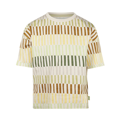 Playera Oversize de Algodón Beige con Recuadros de Color para Niño