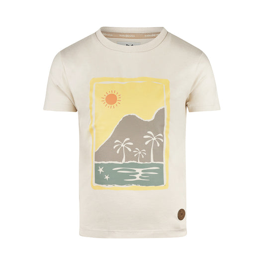Playera de Algodón Arena con Estampado de Verano para Niño