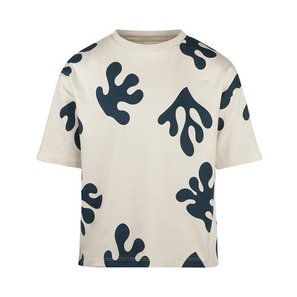 Playera Oversize de Algodón Beige con Manchas Marino para Niño