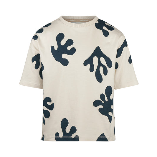 Playera Oversize de Algodón Beige con Manchas Marino para Niño