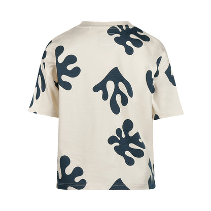 Playera Oversize de Algodón Beige con Manchas Marino para Niño