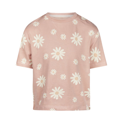 Playera Oversize de Algodón Rosa con Flores para Niña