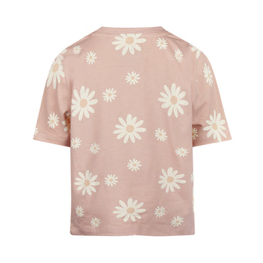Playera Oversize de Algodón Rosa con Flores para Niña