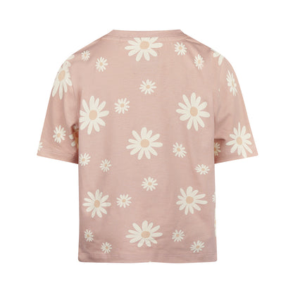 Playera Oversize de Algodón Rosa con Flores para Niña