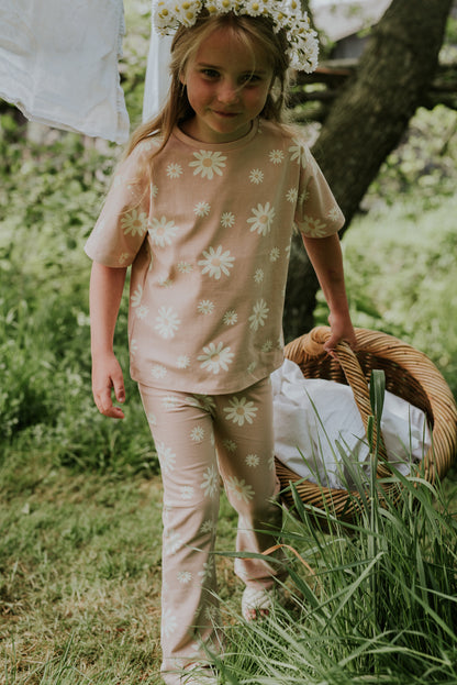 Playera Oversize de Algodón Rosa con Flores para Niña