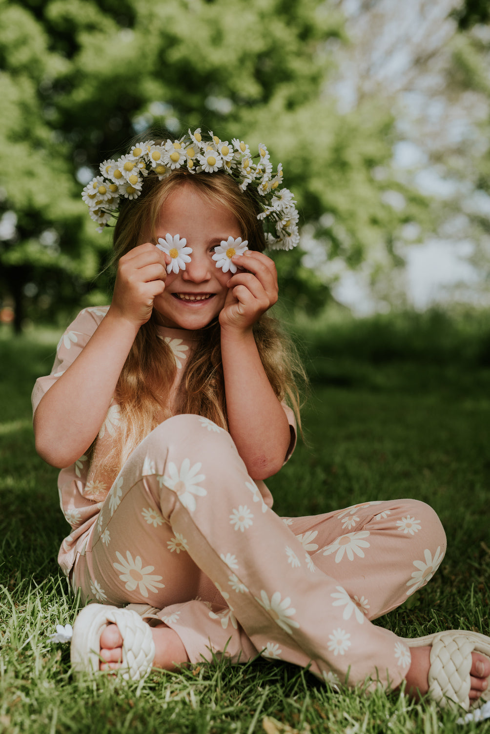 Legging Acampanado de Algodón Rosa con Flores para Niña