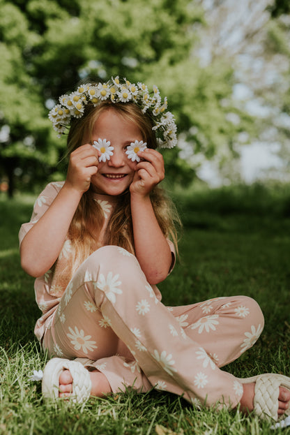 Legging Acampanado de Algodón Rosa con Flores para Niña