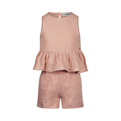 Conjunto Blusa y Short 100% Algodón Fresco con Olan para Niña