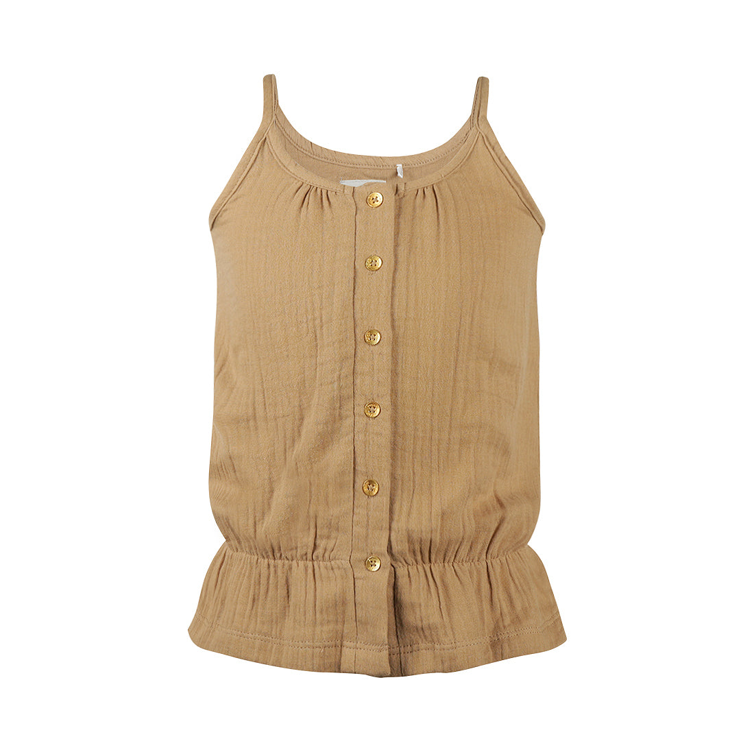 Blusa de Tirantes 100% Algodón Café con Botones Dorados para Niña