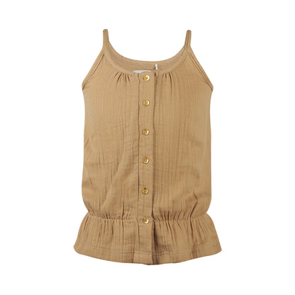 Blusa de Tirantes 100% Algodón Café con Botones Dorados para Niña