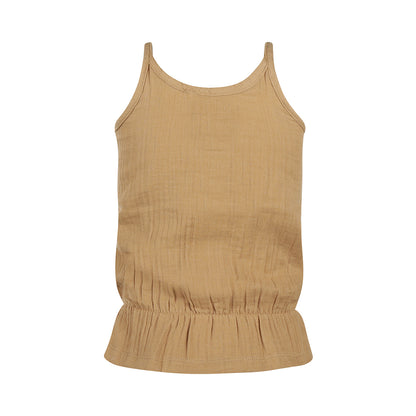 Blusa de Tirantes 100% Algodón Café con Botones Dorados para Niña