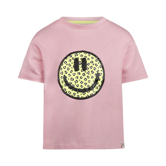 Playera Rosa Oversize Happy Face de Algodón para Niña