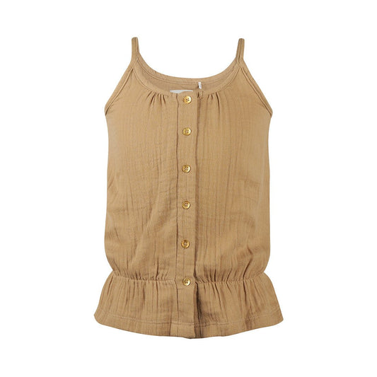 Blusa de Tirantes 100% Algodón Café con Botones Dorados para Niña - Kool KidsKOKO NOKOKool KidsN58962-4YBlusa de Tirantes 100% Algodón Café con Botones Dorados para Niña4 AñosCafé8720815611193