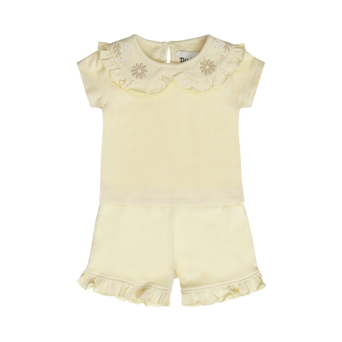 Conjunto Blusa y Short de Algodón Beige con Olán para Niña - Kool KidsDIRKJEKool KidsN58300-3MConjunto Blusa y Short de Algodón Beige con Olán para Niña3 MesesArena8720815582424