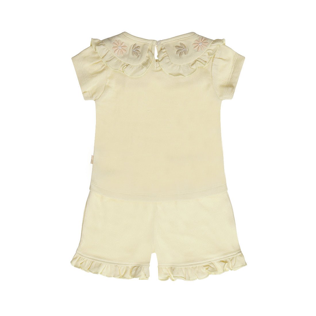 Conjunto Blusa y Short de Algodón Beige con Olán para Niña - Kool KidsDIRKJEKool KidsN58300-3MConjunto Blusa y Short de Algodón Beige con Olán para Niña3 MesesArena8720815582424