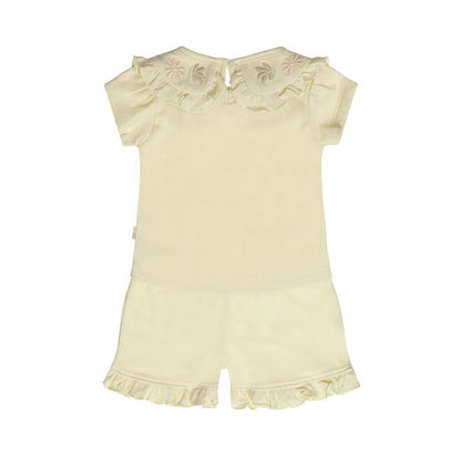 Conjunto Blusa y Short de Algodón Beige con Olán para Niña - Kool KidsDIRKJEKool KidsN58300-3MConjunto Blusa y Short de Algodón Beige con Olán para Niña3 MesesArena8720815582424