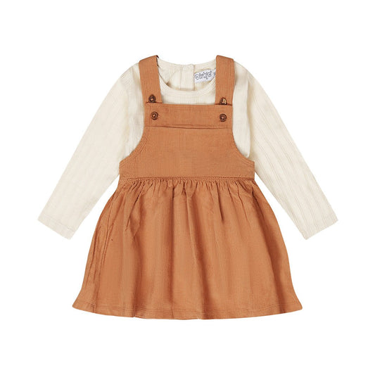 Conjunto Vestido Pechera y Camiseta - Kool KidsDIRKJEKool KidsQ52400Conjunto Vestido Pechera y Camiseta2 AñosCafé