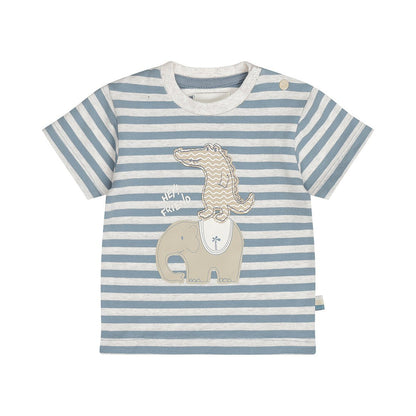 Playera de Algodón a Rayas Gris y Azul con Elefante para Niño - Kool KidsDIRKJEKool KidsN58572-3MPlayera de Algodón a Rayas Gris y Azul con Elefante para Niño3 MesesAzul8720815592249