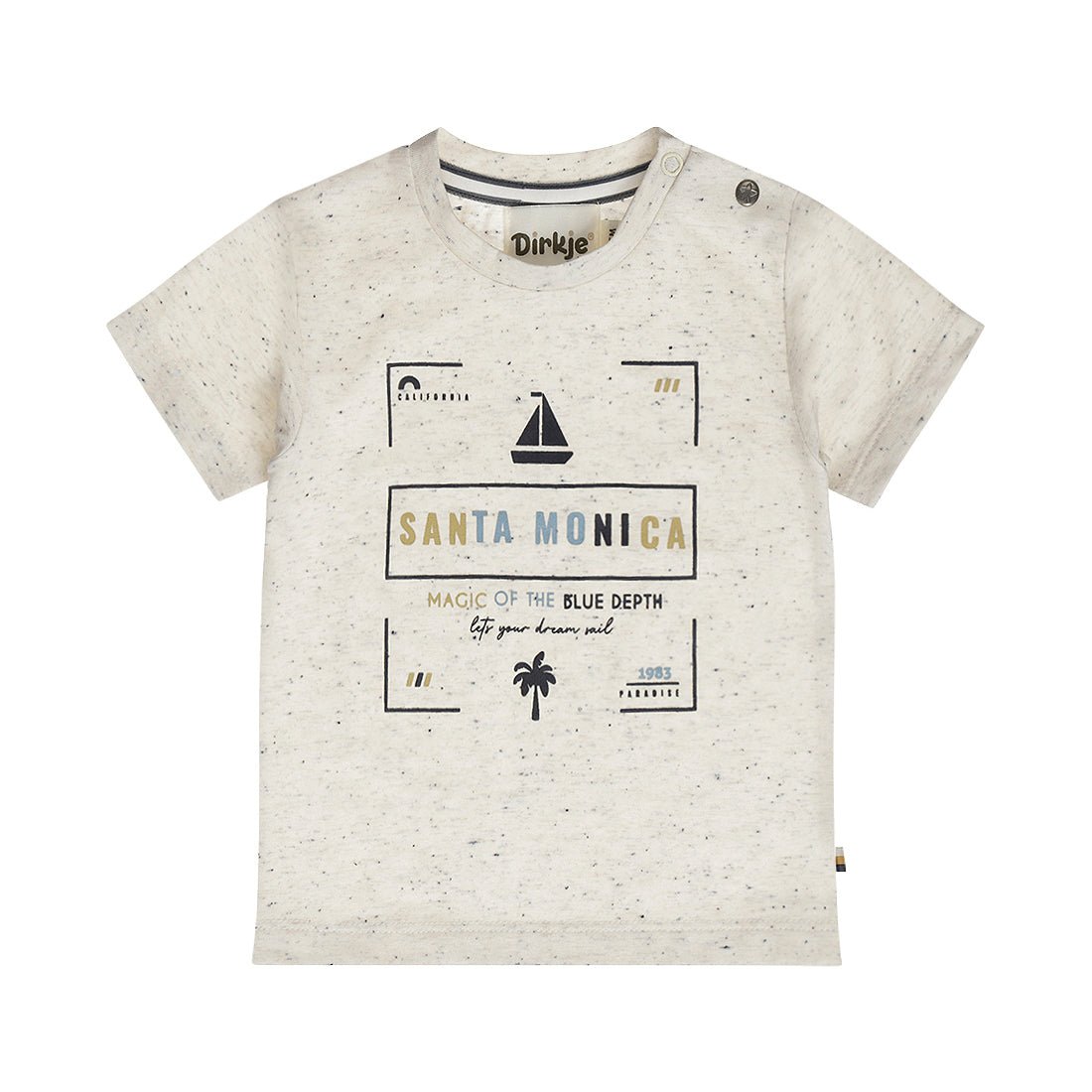 Playera Jaspeada de Algodón Estampado Santa Monica para Niño - Kool KidsDIRKJEKool KidsN58689-3MPlayera Jaspeada de Algodón Estampado Santa Monica para Niño3 MesesOff White8720815596810